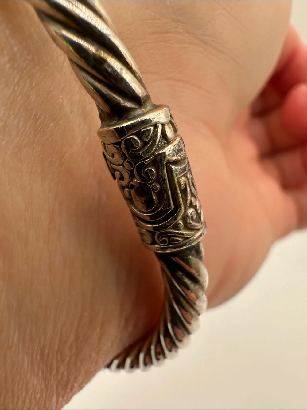 Sterling Silver Cable Cuff With Purple Stones